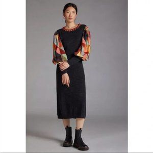 Gray Anthropologie BL-NK Quilted Puff Sleeve Knit Midi Dress (NWT)